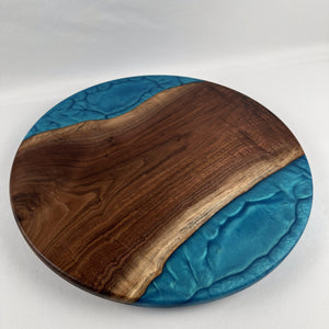 18" Round Walnut & Okinawa Blue Epoxy Lazy Susan image 0