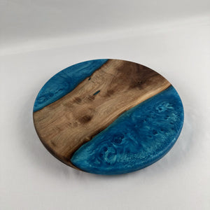 12" Round Walnut & Okinawa Blue Epoxy Lazy Susan image 0