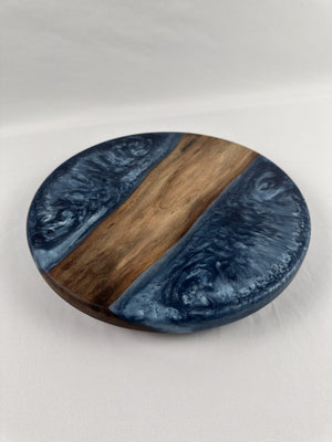 12" Round Walnut & Carolina Blue Epoxy Lazy Susan image 0