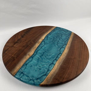 18" Round Walnut & Bora Bora Blue Epoxy Lazy Susan image 0