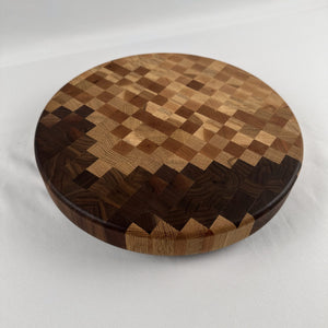 12" Round Pixelated Hardwood Lazy Susan image 0