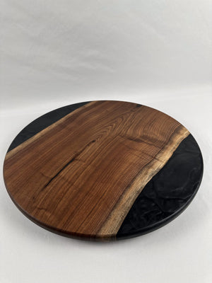18" Round Walnut & Ninja Black Epoxy Lazy Susan image 0