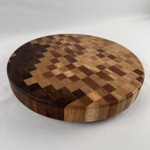 12" Round Pixelated Hardwood Lazy Susan image 0