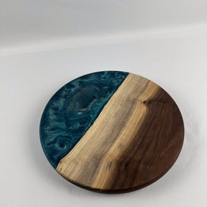 12" Round Walnut & Bora Bora Blue Epoxy Lazy Susan image 0